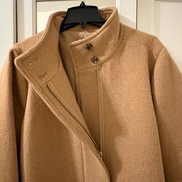 J. Crew Factory Button Neck City Coat Plus Size– Heather Acorn (Tan/Camel) - Picture 5 of 8